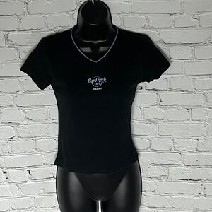 Hard Rock Cafe Women's Black Tee with Light Blue Accents